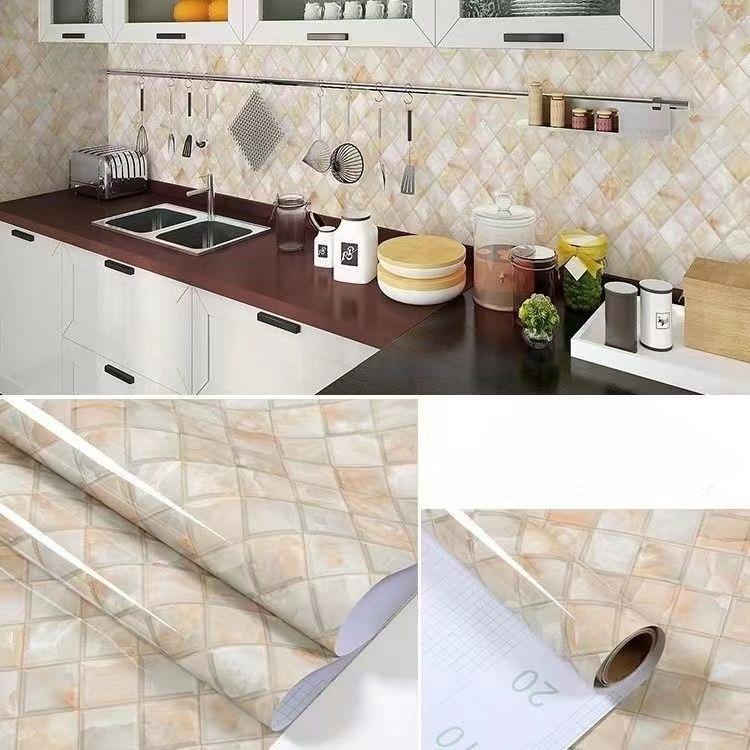 Self Adhesive Oil-proof Water-proof Heat-resistant - 1 Roll 0.12mm Thick - Marble Pattern PVC Wallpaper - Easy To Install Kitchen Wall Stickers