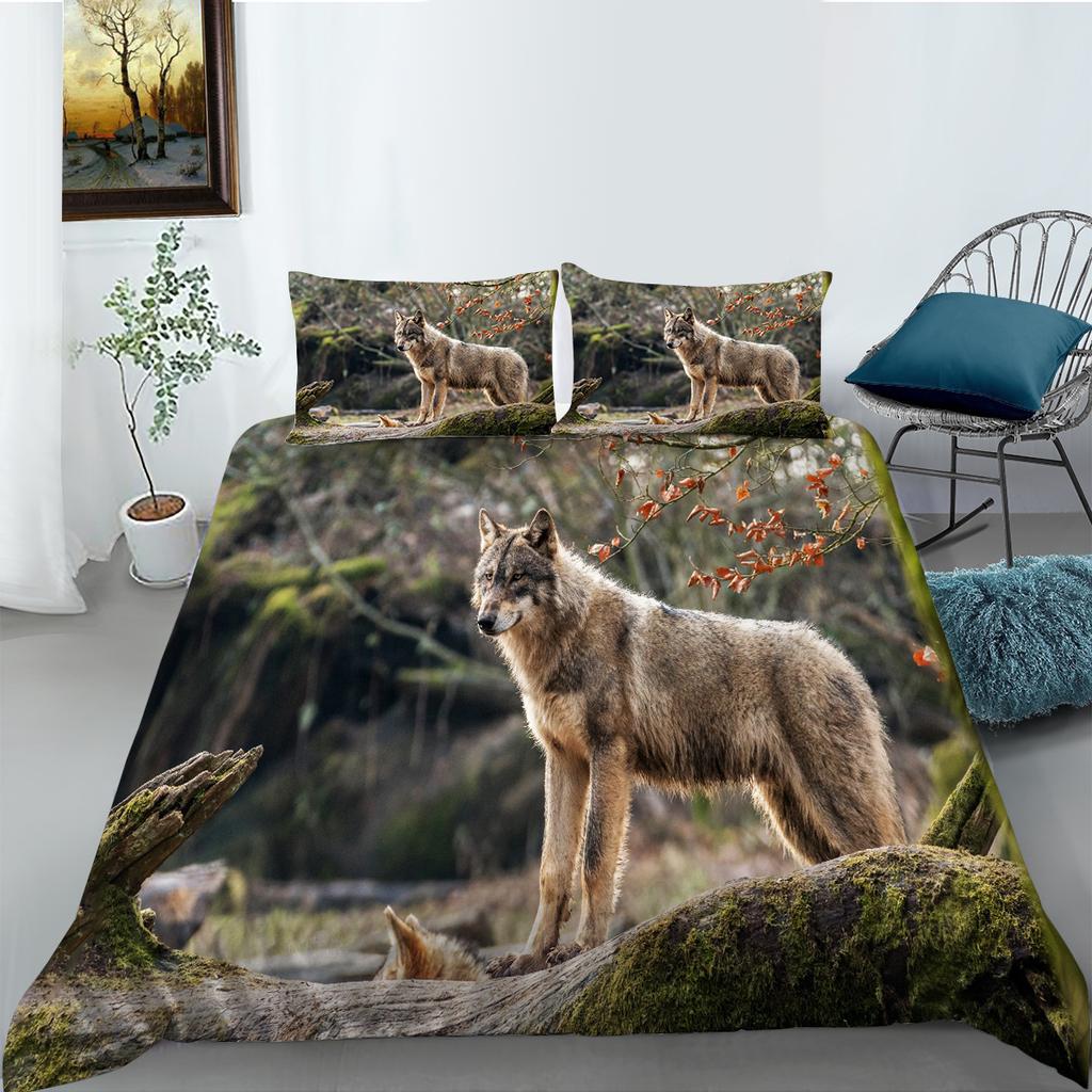 3D Wolf Theme Bedding Set Wolf Pillow Cover Quilt Cover Bedding Set Down Duvet Cover Full Size Single/Double Bed Home Decoration