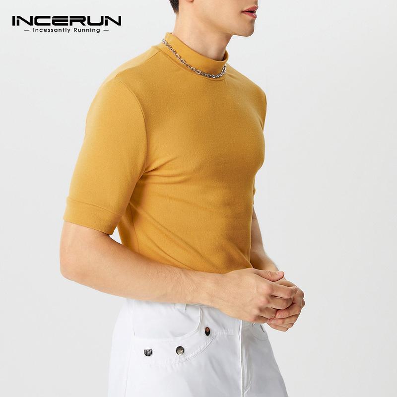 INCERUN Men High Neck Short Sleeve Fitted Casual Undershirts T-shirts Tops