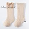 INS Summer Girls' Cotton Bowknot Socks: Ribbed, Breathable, Mid-Calf Mesh