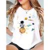 European Sizes Women's Space Astronaut & Planet Print T-Shirt - Short Sleeve Round Neck Casual Summer Top with Space-Themed (Planets, Stars)