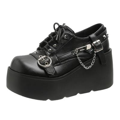 Fashion Retro Rock Shoes Boots For Women New Dark Punk Leather Shoes Metal Niche Low Top Platform Shoes For Women 8.5CM Thick Soled