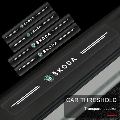 4Pc Car Threshold Protector Transparent Decorative Badge 3D Sticker For Octavia Superb Rapid Kodiaq Karoq Fabia Kamiq Roomster Citigo