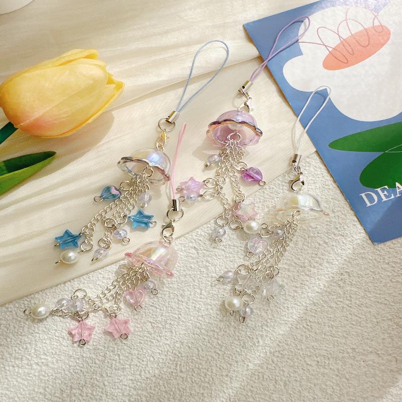 Cute Jellyfish Wind Chime Pendant Keychain Mobile Phone Lanyard Bag Key Ring Decorative Accessories For Girls Christmas Gift