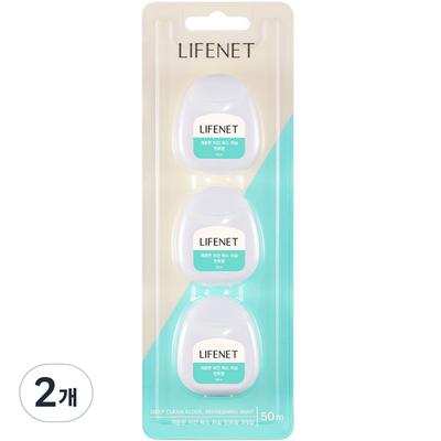 Lifenet Refreshing Interdental Wax Floss Mint Flavor 50m, 3 Pieces, 2 Pieces