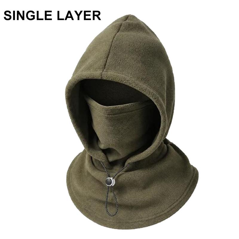 3-i-1 Fleece Dubbellager Integrerad Mössa Vindtät Varm Vinter Flanell Varm Maskmössa Balaklava Huva Fodrad med Fleece 360 Full Täckning