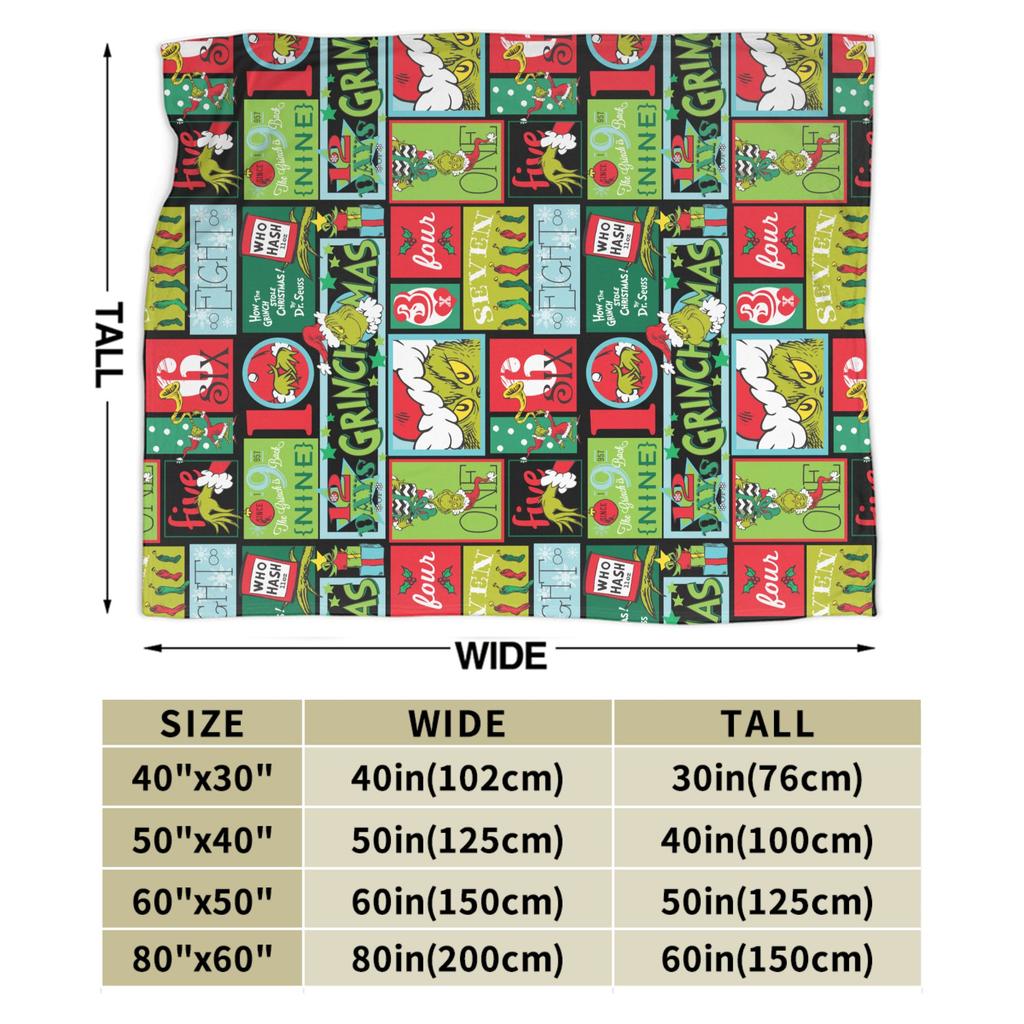 Christmas-S-Green-S-Grinch Blanket Coral Fleece Plush Spring Autumn Portable Soft Throw Blanket for Bed Office Bedspread