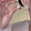 Gold Plated Crystal Leaf Tassel Drop Earrings for Women Shiny Zircon Flower Dangle Earring Wedding Party Jewelry Gift Y2k