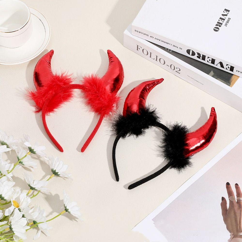 Headpiece Halloween Hair Band Cosplay Demon Hair Hoop Puffy Ox Horns Headband  Women Men