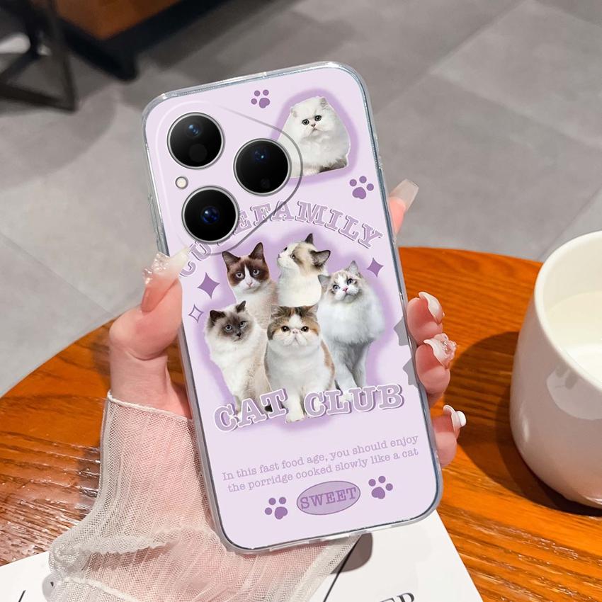 For Huawei Pura 80 70 Pro Plus Ultra Honor X6C 8C Phone Bags Cute Big Eyed Black Cat Patterns Luxury Transparent Lens Protection Case For Huawei Shell