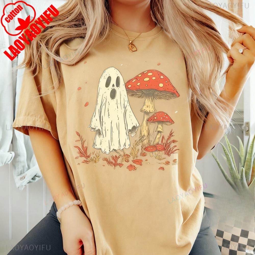 Cottagecore Ghost Mushroom TShirt Halloween Unisex Shirt Spooky Season Tee Autumn Outfit Cute Women Attire Festival Costumes