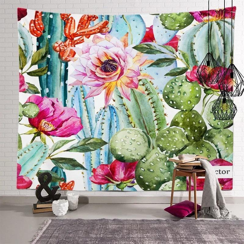 Nordic Home Fabric Plant Tapestry Wall Hanging Retro Tropical Plant Cactus Wall Hanging Art Painting Background Decoration