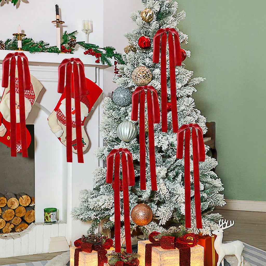 Christmas Trees Bows 6Pcs Christmas Decorative Wrapping Pull Bows For Christmas Tree Decoration Front Doors Outdoor Activities