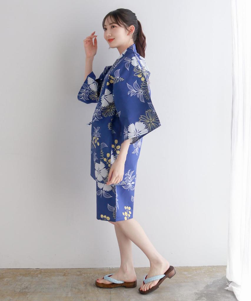 [KYOETSU] [Kyoetsu] Jinbei (Japanese Summer Wear) - Single Item, Cotton, Top and Bottom Set, Women's (Ultramarine Carnation, Free Size)