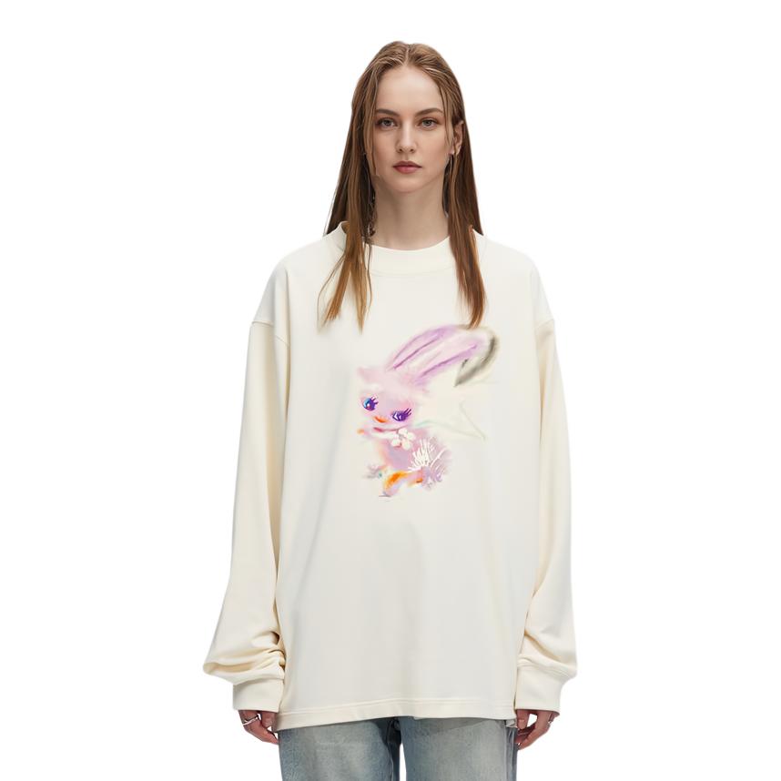 We11done Ss23 Round Neck Pullover Rabbit Print Cartoon Long Sleeve Sweatshirt Unisex sweatshirt Off-White WD-TT1-23-792-U-IV