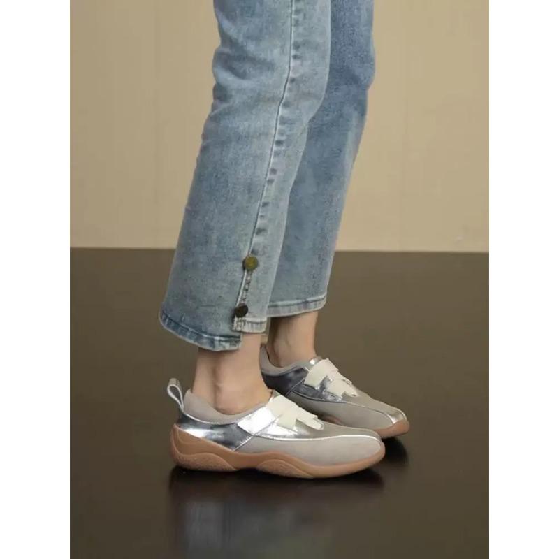 Spring New Leather Thick-soled Round Head Women's Casual Slope Heel Muffin Bottom Color Matching Lazy Single Shoes