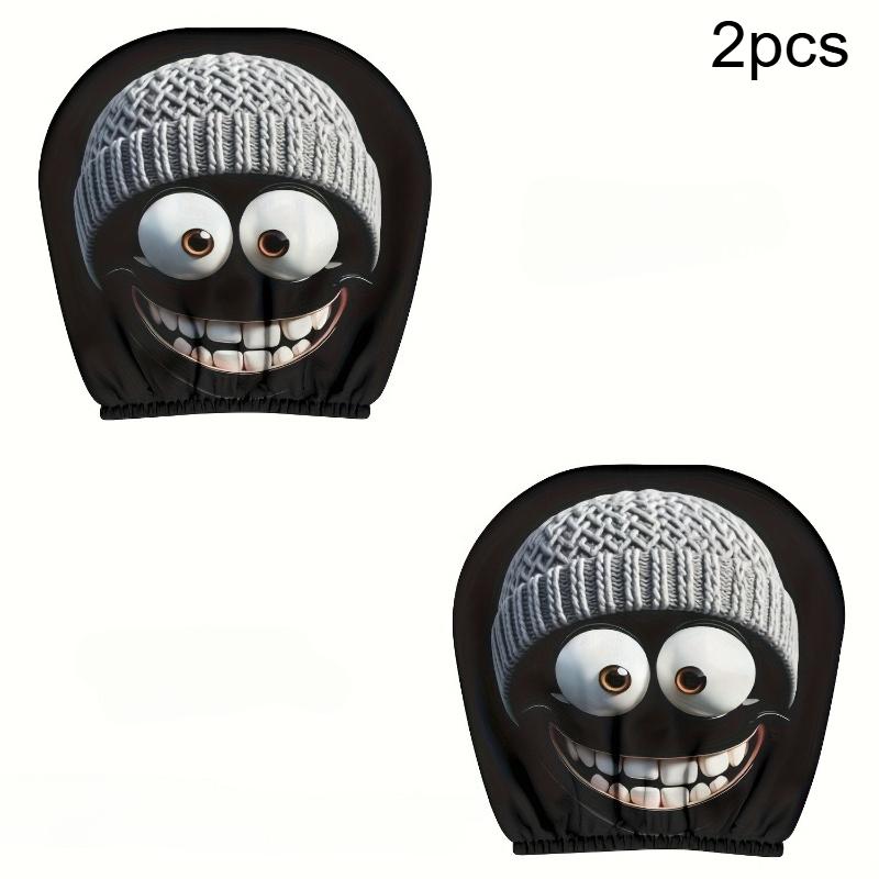 

2pcs Cartoon Character Cute Expression Smile Printed Car Seat Cushion Headrest Neck Pillow Protector Car Interior Waist Pillow