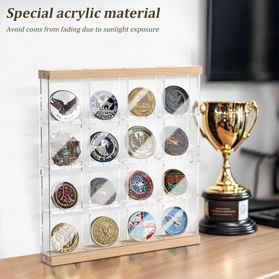 16/24 Bölmeli Akrilik Madeni Para Tutucu Şeffaf Challenge Madalya Sergileme Kutusu Askeri Madalyalar Rozetler Sergileme Kutusu Çok Yönlü Ev Dekorasyonu