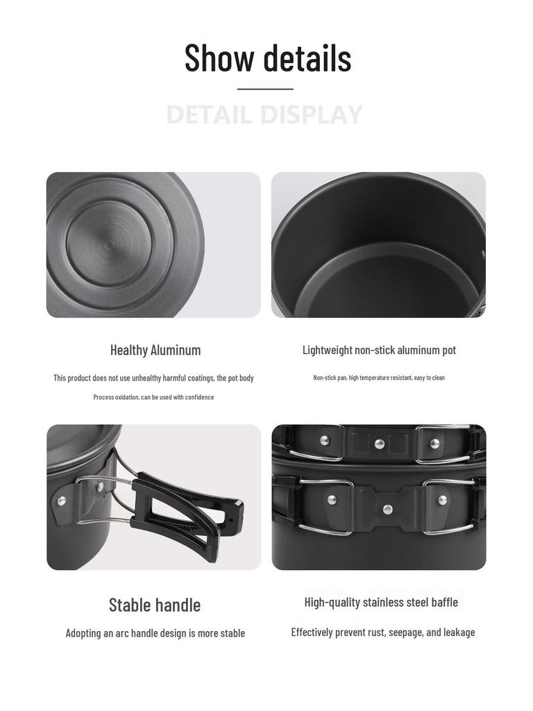 2-3 Person Portable Camping Cookware Set: Foldable Pots and Teapot for Outdoor Picnics