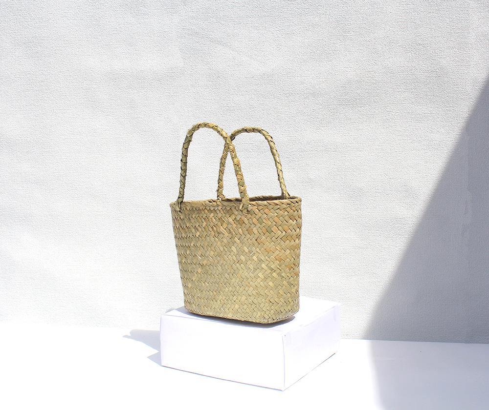 High-End Retro Woven Straw Handbag: Color Block Beach Basket
