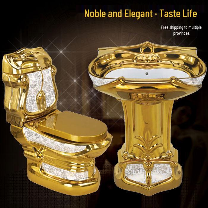 European Palace Gold-Plated Embossed Retro Toilet in Golden Color
