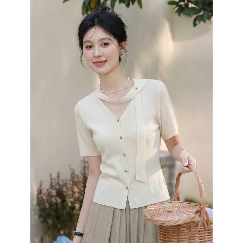 Women s French Style Slim-Fit Knit Top L