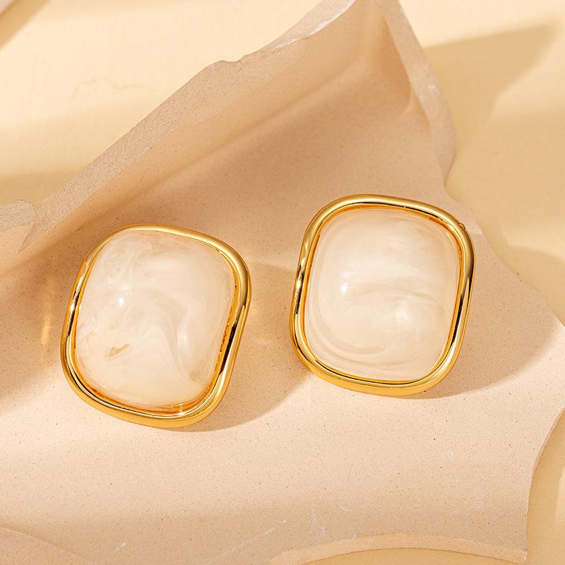 Neuer Eingang Macaron Farbe Harz Edelstahl Ohrringe 18 Karat Vergoldet Modische Steckerohrringe für Damen Wasserdichter Schmuck