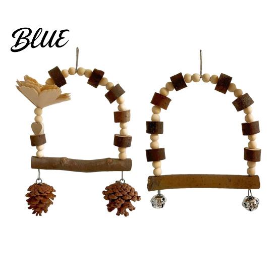 Bird Standing Branch Wooden Parrot Swing Toy Hanging Perch Stand with Pinecone/Bell Cage Natural Wood Toy for Parakeet Cockatiel Finches Conures