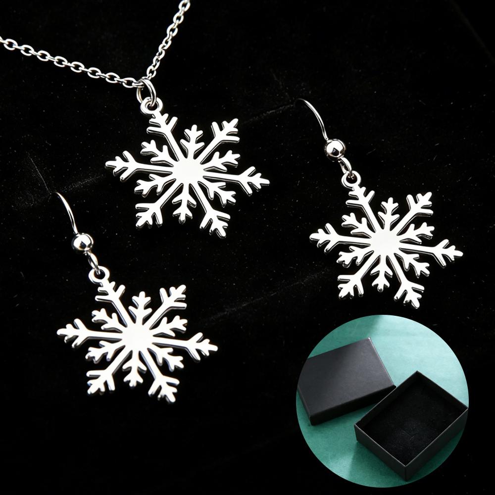 Snow Flower Pendant Necklace Earrings Set for Women Stainless Steel Elegant Jewelry Valentine's Day Party Gifts Wear 2026 New
