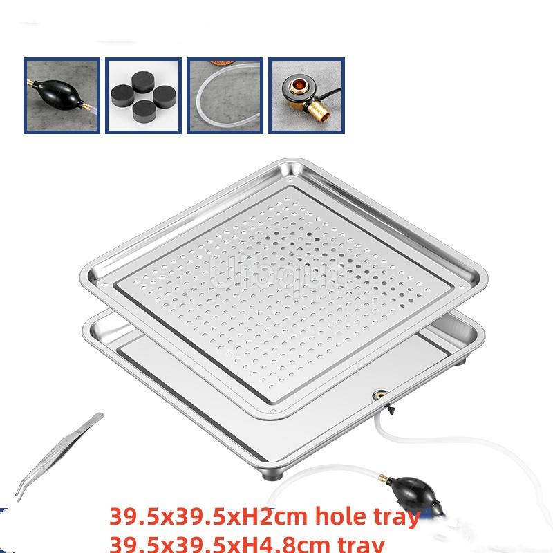 Stainless Steel Rectangle Dinner Tea Tray Double 2 Layer Dumpling Oil Leaking Hole Basin Steaming Draining Hole Plate with Basin
