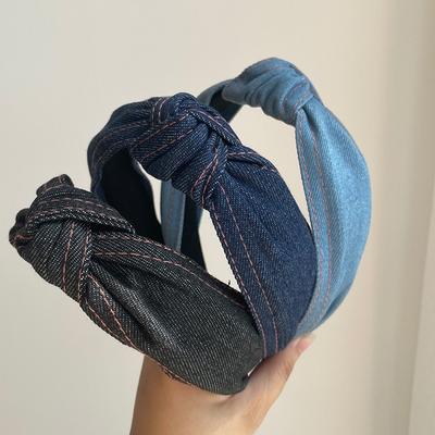 Simple Lady Denim Hairbands for Women Knotted Hair Hoop Wide Headband Korean Female Hair Accessories Adult Head Bands