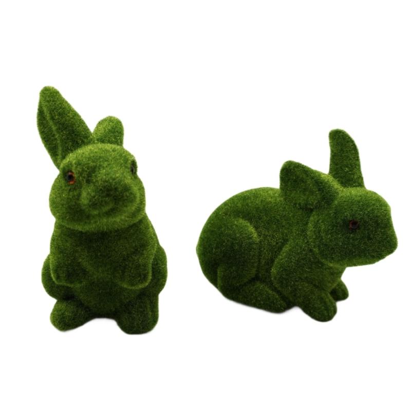 Easter Bunnies Decorations Moss Bunnies Figurines Artificial Flocking Rabbit Easter Decors Animal Sculpture Home Decors 1