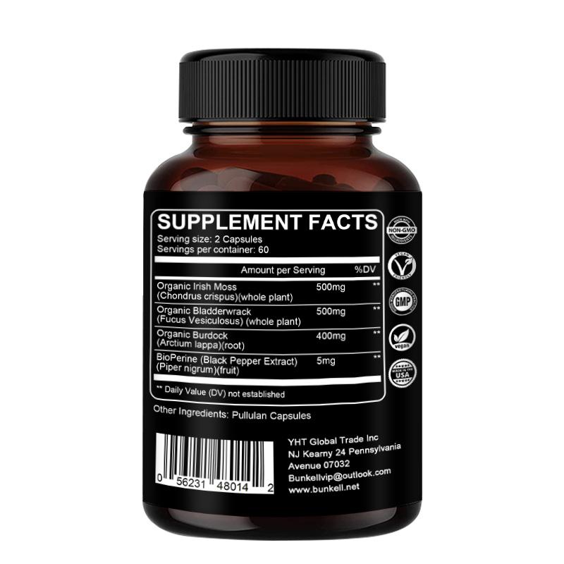 Organic Irish Moss Supplement, With Bladderwrack, Burdock, 120 Capsules Per Bottle