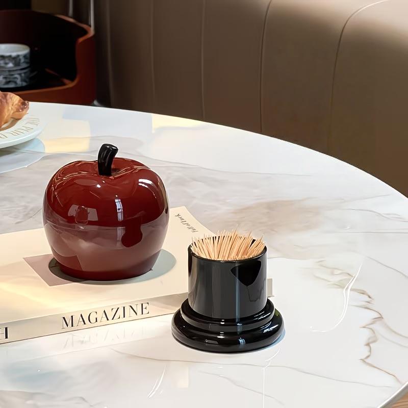 New Toothpick Holder Apple Shape With Floss Storage Stylish Home Decor For Kitchen Peace Joy Atmosphere Desktop Decoration