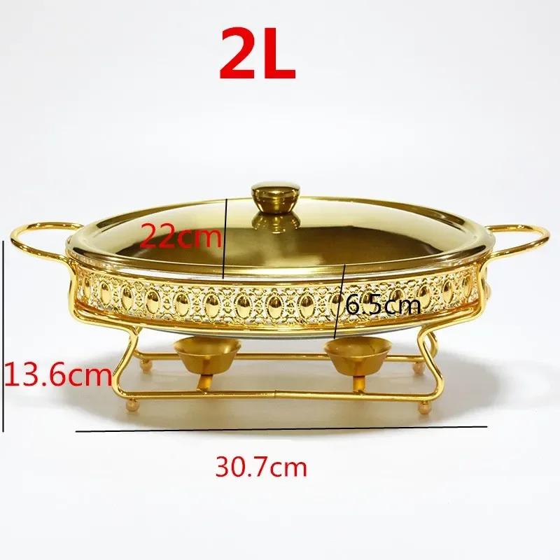 Food Warmer Buffet Luxury Golden Oval Hotel Wedding Chafing Dish Stainless Steel Glass Serving Dish Hot Pot Small Chafing Dish