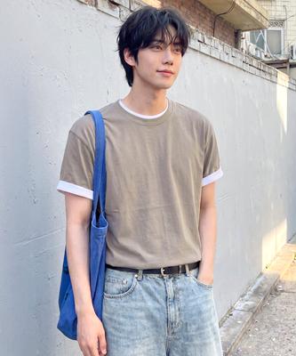 BASIC HOUSE Askin Semi-Overfit Round Neck Short Sleeve T-Shirt Beige Lzts3113