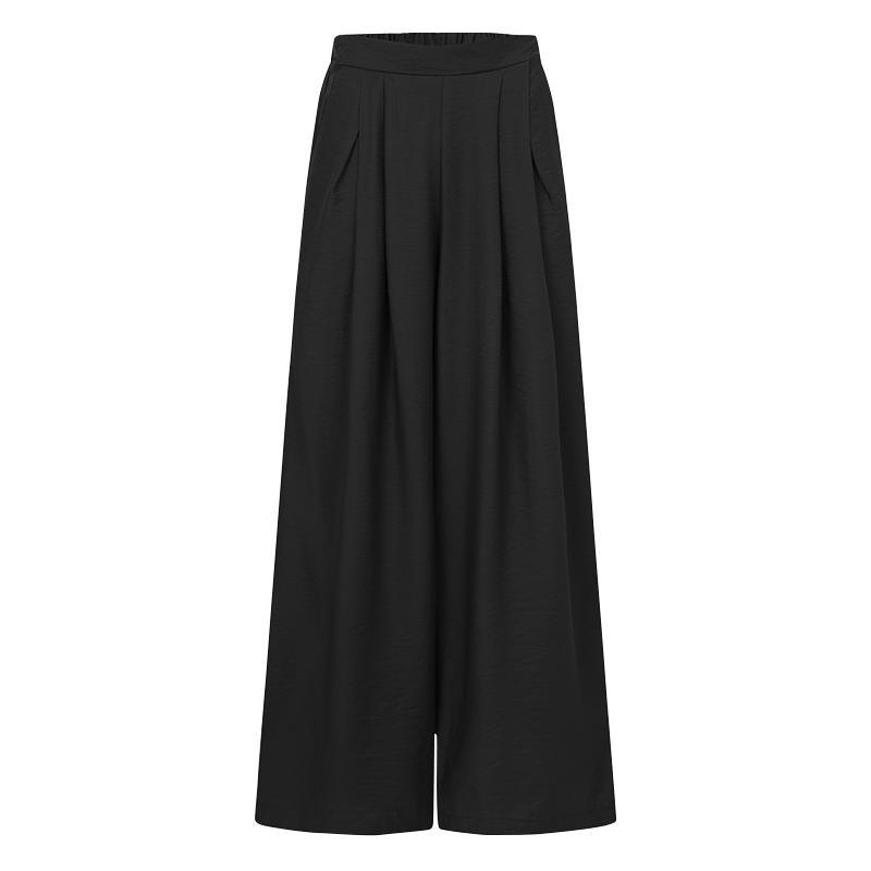 Summer Loose Women's Wide Leg Pants Casual Pleated Solid Zipper Floor-length Pants Pocket Elastic Solid Pants Plus Size Fall