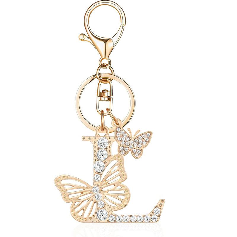 Exquisite Women Capital Letters Charms Keychain Initial 26 A-Z Butterfly Rhinestone Keyring Bag Decoration Pendant Girl Gift