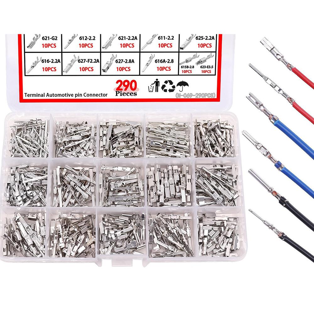290PCS Crimp Pins Car Electrical Wire Terminal Pins Connector 21Type Electric Connector Pin Terminal Electric Non-Insulated Plug