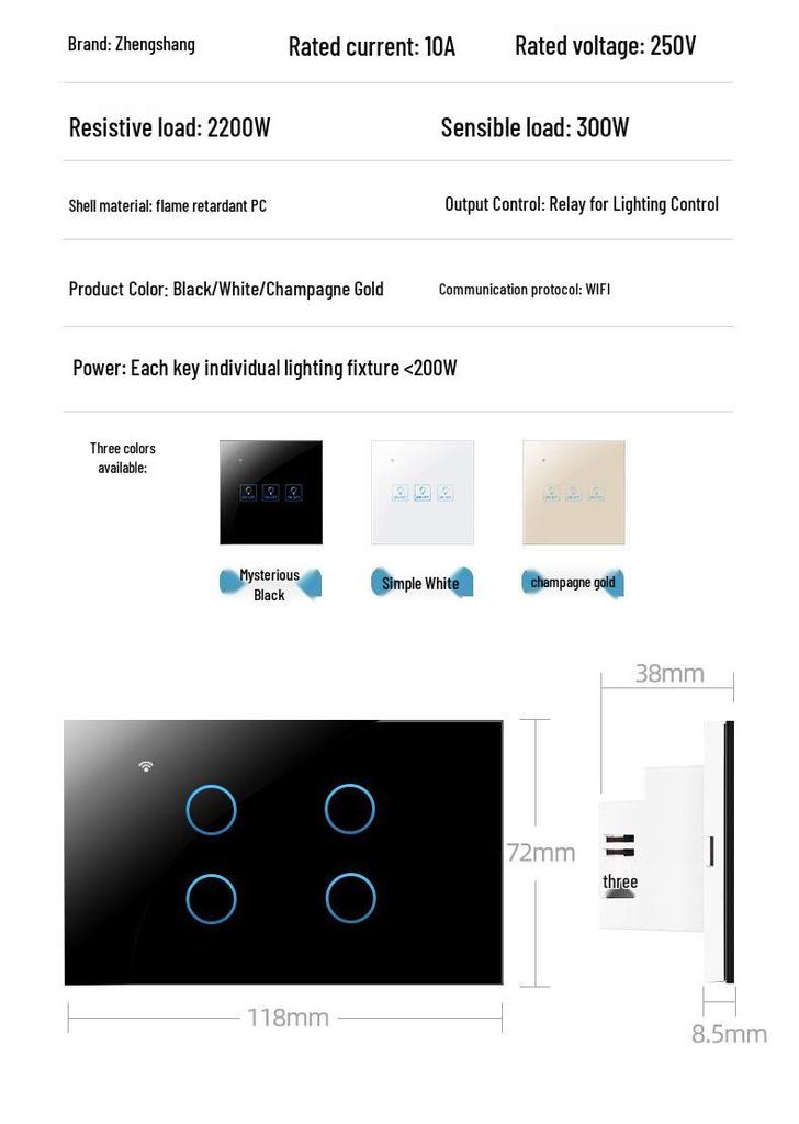 Graffiti Smart WiFi Wall Switch with Alexa & Google Voice Control, US/EU Specs, Touch Panel