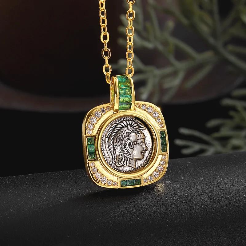 

Exquisite Athena Owl Emerald Ancient Coin Pendant Necklace for Women High-End Fashion Birthday Party Jewelry Gift