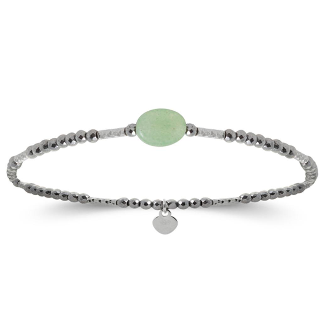 Les Trésors De Lily [R4093] - Silver Bracelet 'Mineralia' Silver Gray Quartzite (rhodium) - 16 Cm - 8x6 Mm