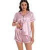 Damen-Pyjama-Set mit Leopardenmuster - Revers, kurze Ärmel und Shorts für Frühling/Sommer