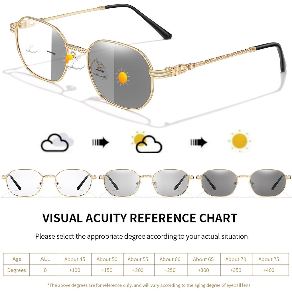 3 Pairs Anti-Blue Light Photochromic Reading Sunglasses Women Men Metal Round Trendy Classic Style Protection Unisex Eyewear