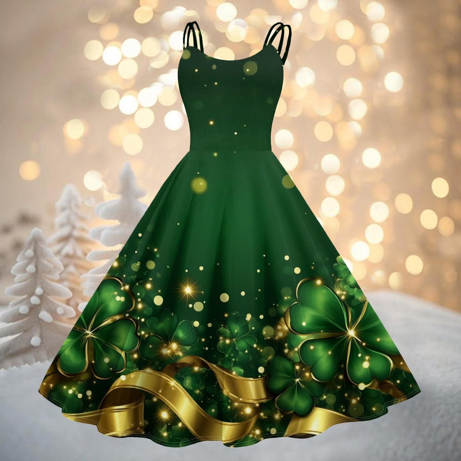 

Women s Fashion St. Patrick s Day Printed Sexy Strapless Gothic Cocktail Dress Punk, Vintage Dress. XXL темно-зелений колір