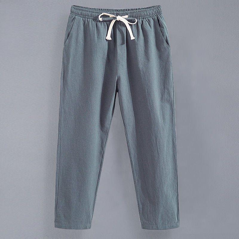 Men's Summer Cotton-Linen Cropped Pants - Loose Straight-Fit, Lightweight Casual Trousers