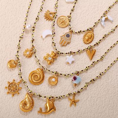 European and American Personalized DIY Pendant Knotted Rope Chain Bracelet Does Not Fade Ocean Wind Pendant Necklace Jewelry Women