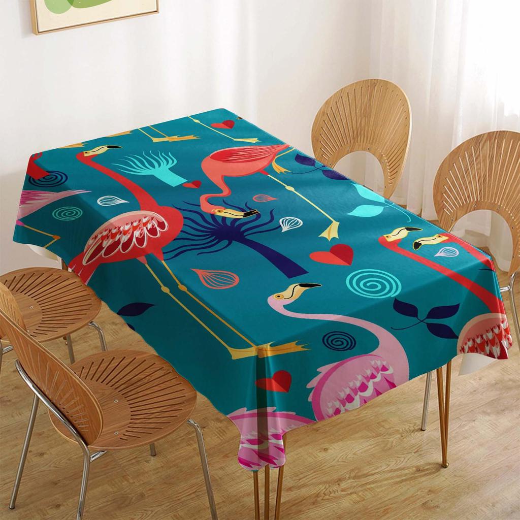 Tropical Flamingo Rectangular Polyester Tablecloth for Dining and Coffee Tables