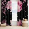 Jit Dreamy Floral Curtain Cherry Blossom Cat Design Polyester Drapes Home Decor Holiday Window Trea Curtains Light Blocking Set Of 2 Made With Rod