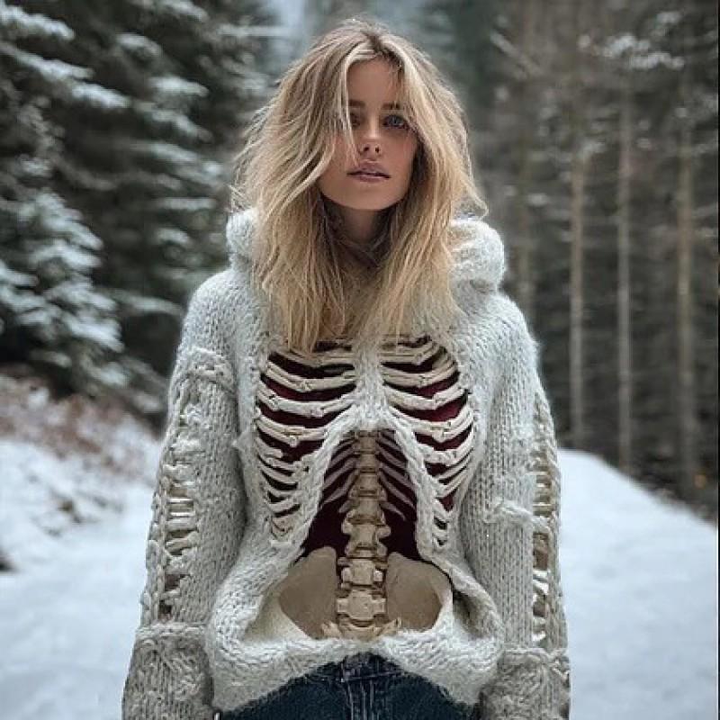 Womens Cozy Oversized Hooded Sweater With 3D Christmas Snowman Print Soft Knit Pullover Winter